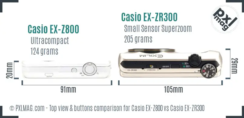 Casio EX-Z800 vs Casio EX-ZR300 top view buttons comparison