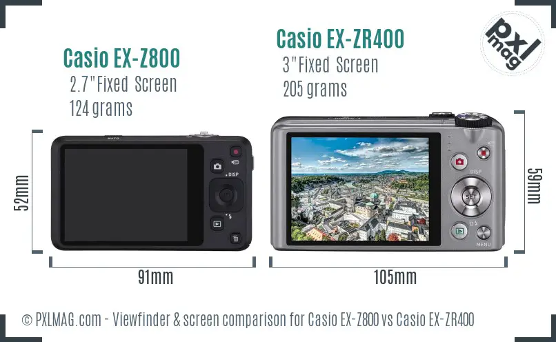 Casio EX-Z800 vs Casio EX-ZR400 Screen and Viewfinder comparison