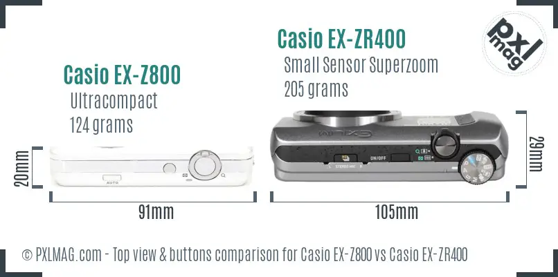 Casio EX-Z800 vs Casio EX-ZR400 top view buttons comparison