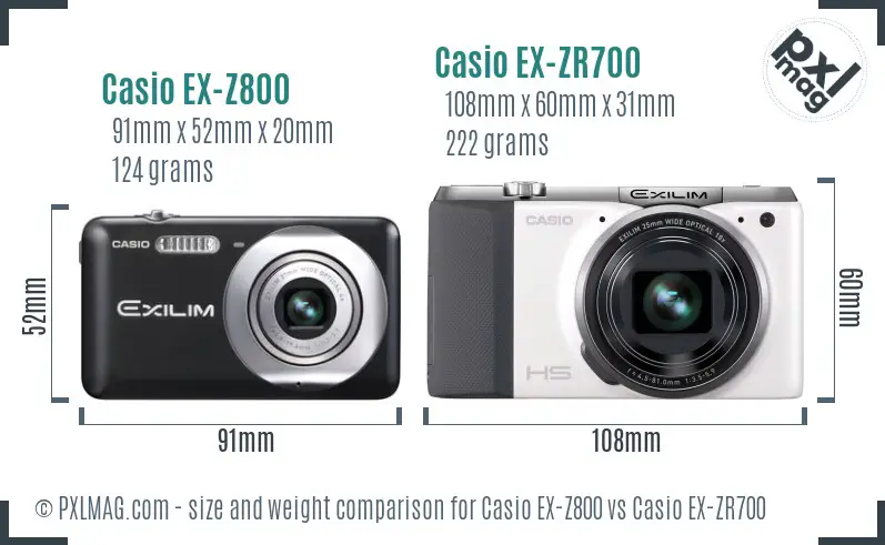 Casio EX-Z800 vs Casio EX-ZR700 size comparison