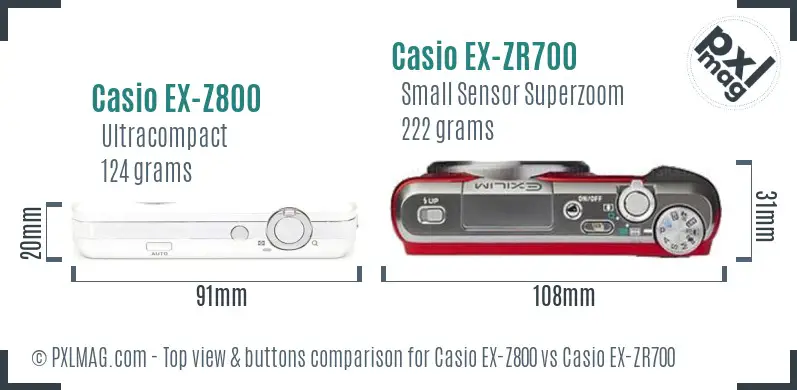 Casio EX-Z800 vs Casio EX-ZR700 top view buttons comparison