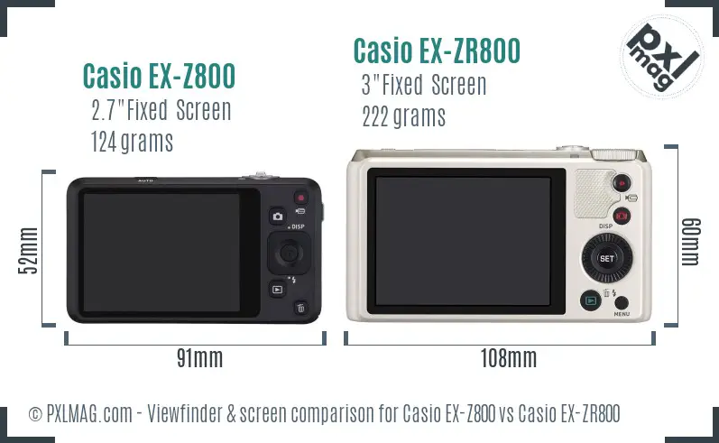 Casio EX-Z800 vs Casio EX-ZR800 Screen and Viewfinder comparison