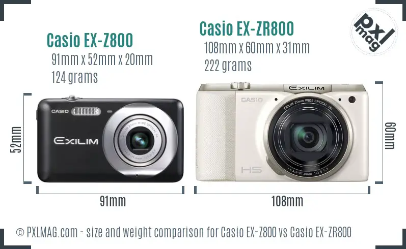 Casio EX-Z800 vs Casio EX-ZR800 size comparison