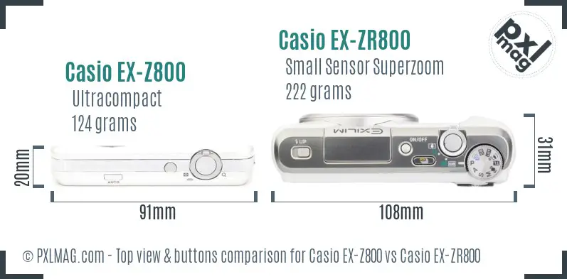 Casio EX-Z800 vs Casio EX-ZR800 top view buttons comparison