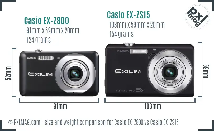 Casio EX-Z800 vs Casio EX-ZS15 size comparison