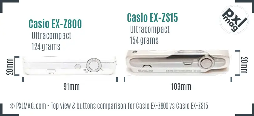 Casio EX-Z800 vs Casio EX-ZS15 top view buttons comparison