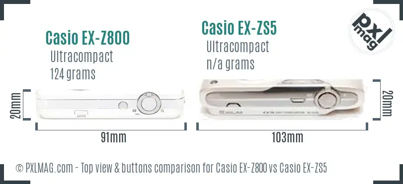 Casio EX-Z800 vs Casio EX-ZS5 top view buttons comparison