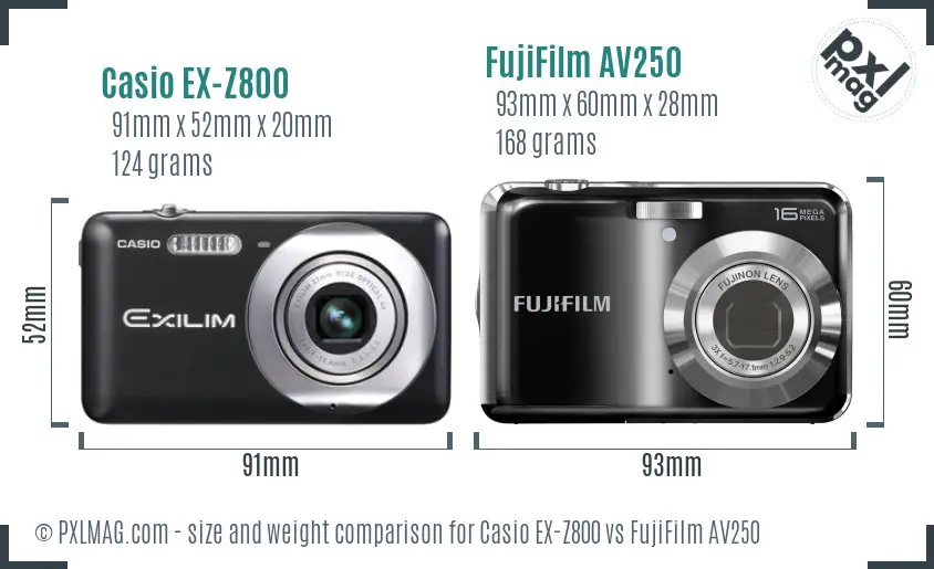 Casio EX-Z800 vs FujiFilm AV250 size comparison Casio EX-Z800 vs FujiFilm AV250 size comparison