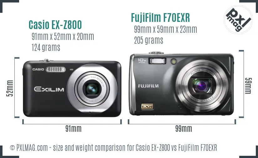 Casio EX-Z800 vs FujiFilm F70EXR size comparison