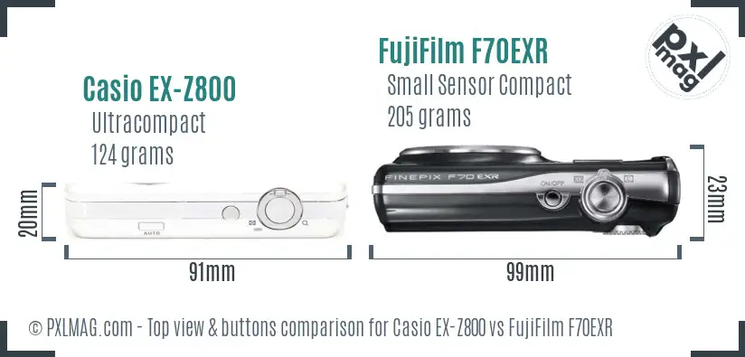 Casio EX-Z800 vs FujiFilm F70EXR top view buttons comparison