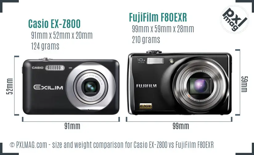 Casio EX-Z800 vs FujiFilm F80EXR size comparison Casio EX-Z800 vs FujiFilm F80EXR size comparison