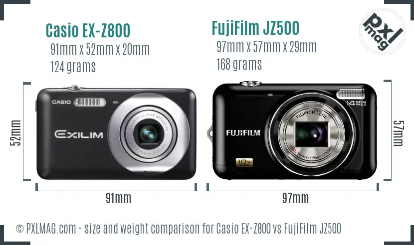 Casio EX-Z800 vs FujiFilm JZ500 size comparison