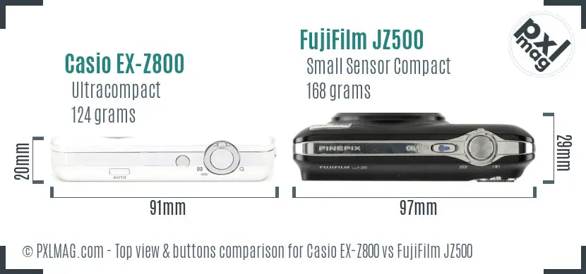 Casio EX-Z800 vs FujiFilm JZ500 top view buttons comparison