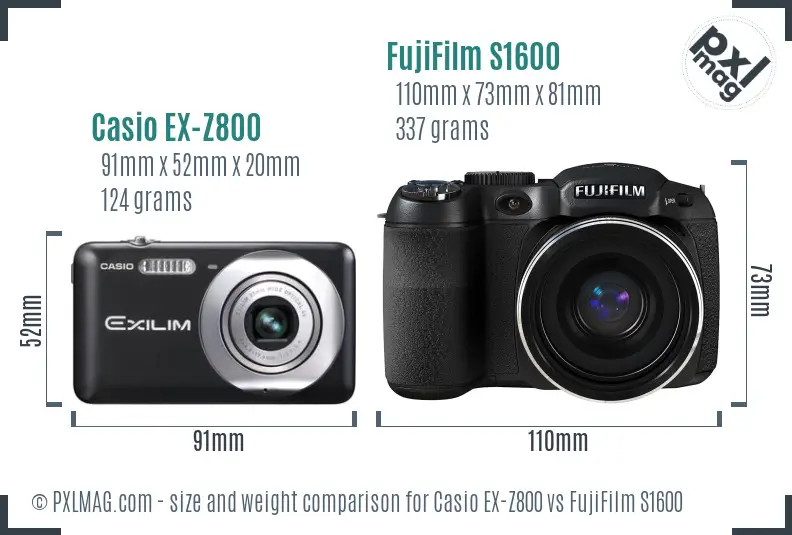 Casio EX-Z800 vs FujiFilm S1600 size comparison