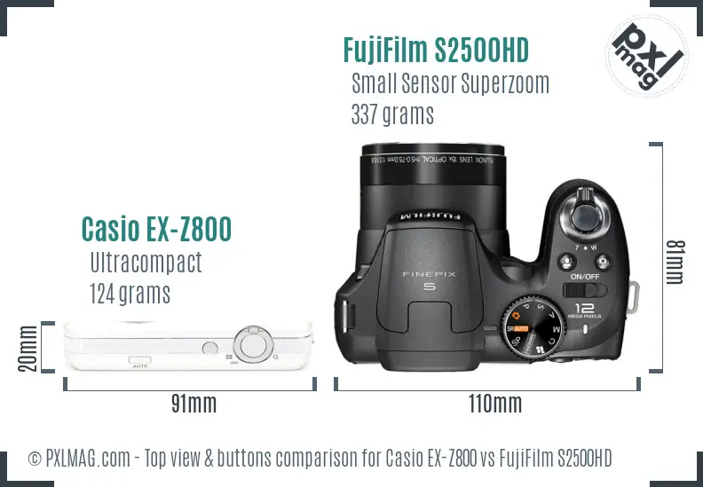 Casio EX-Z800 vs FujiFilm S2500HD top view buttons comparison