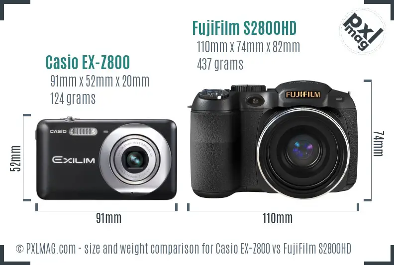 Casio EX-Z800 vs FujiFilm S2800HD size comparison Casio EX-Z800 vs FujiFilm S2800HD size comparison