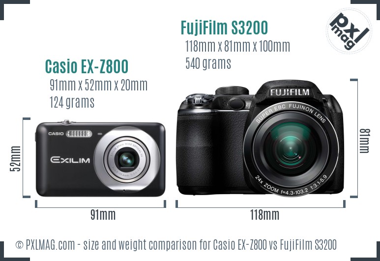 Casio EX-Z800 vs FujiFilm S3200 size comparison