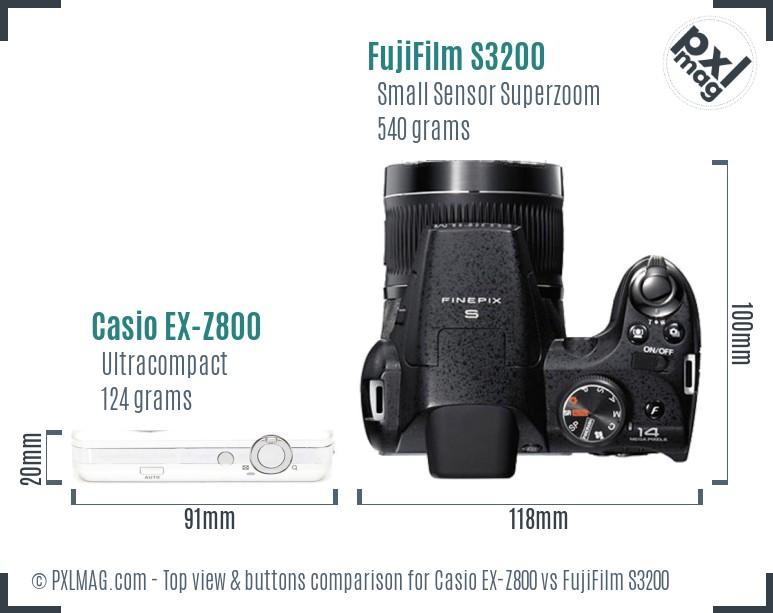 Casio EX-Z800 vs FujiFilm S3200 top view buttons comparison