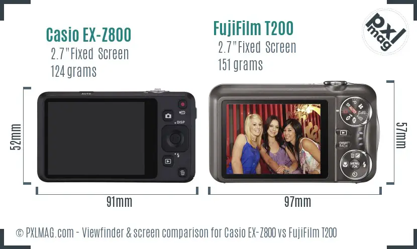 Casio EX-Z800 vs FujiFilm T200 Screen and Viewfinder comparison