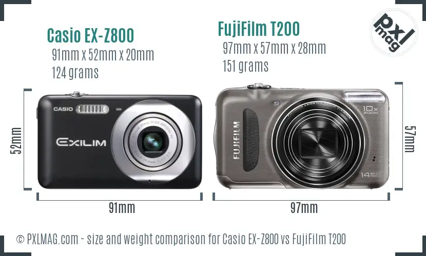 Casio EX-Z800 vs FujiFilm T200 size comparison