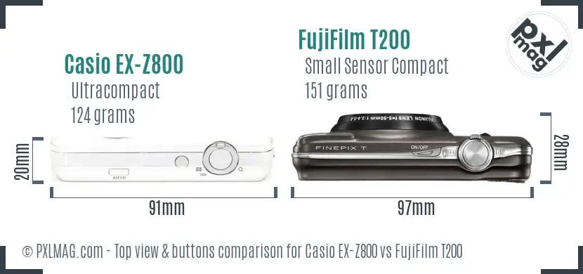 Casio EX-Z800 vs FujiFilm T200 top view buttons comparison