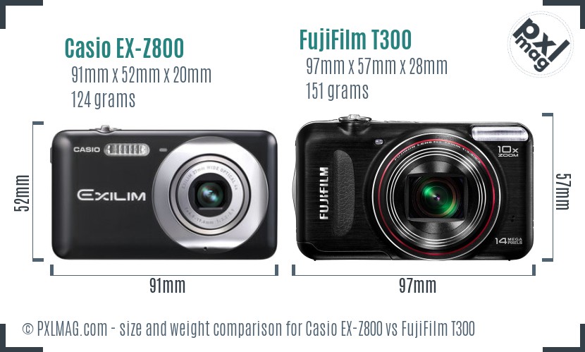 Casio EX-Z800 vs FujiFilm T300 size comparison