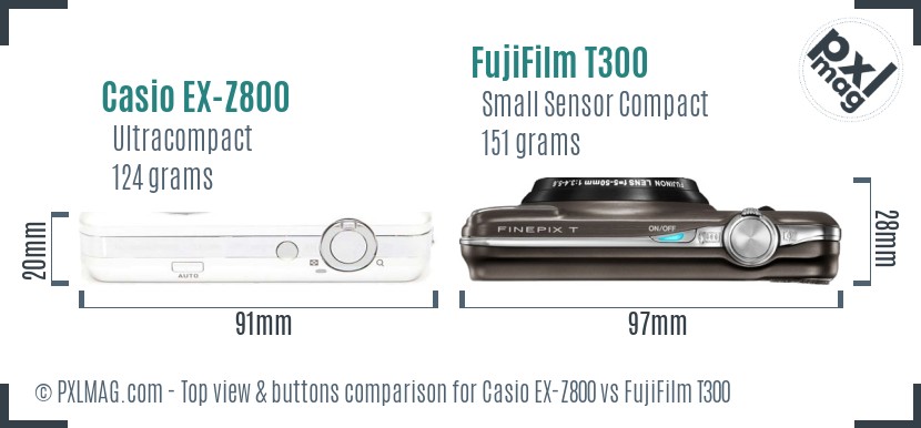 Casio EX-Z800 vs FujiFilm T300 top view buttons comparison