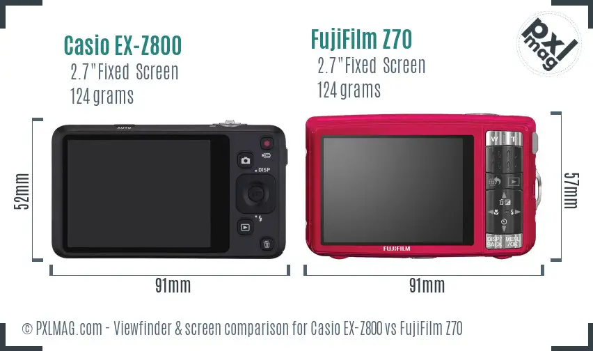 Casio EX-Z800 vs FujiFilm Z70 Screen and Viewfinder comparison