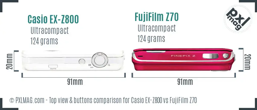 Casio EX-Z800 vs FujiFilm Z70 top view buttons comparison