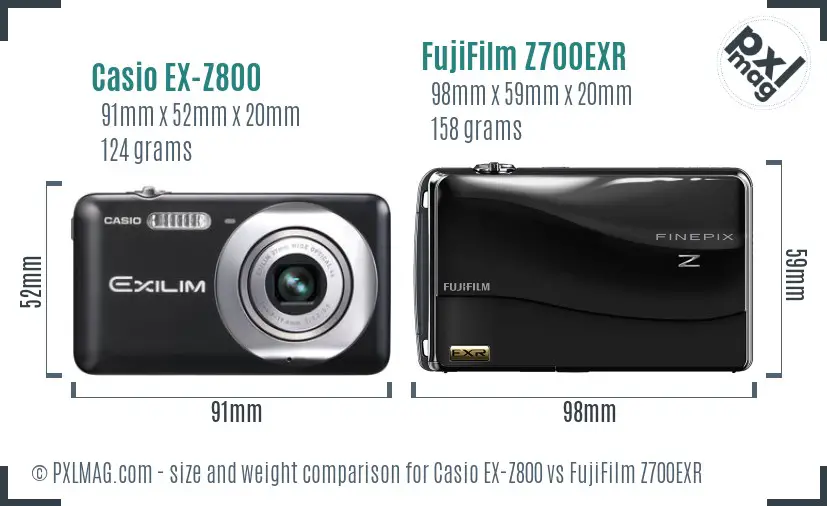 Casio EX-Z800 vs FujiFilm Z700EXR size comparison