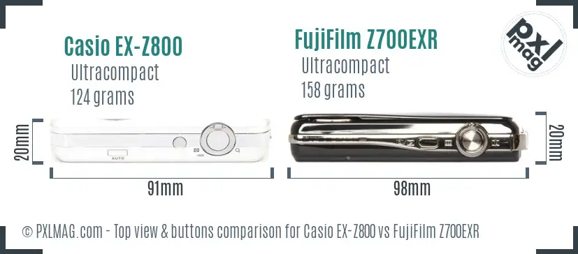 Casio EX-Z800 vs FujiFilm Z700EXR top view buttons comparison