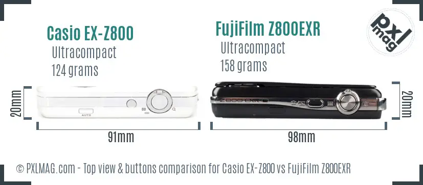 Casio EX-Z800 vs FujiFilm Z800EXR top view buttons comparison