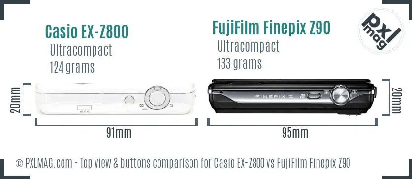 Casio EX-Z800 vs FujiFilm Finepix Z90 top view buttons comparison