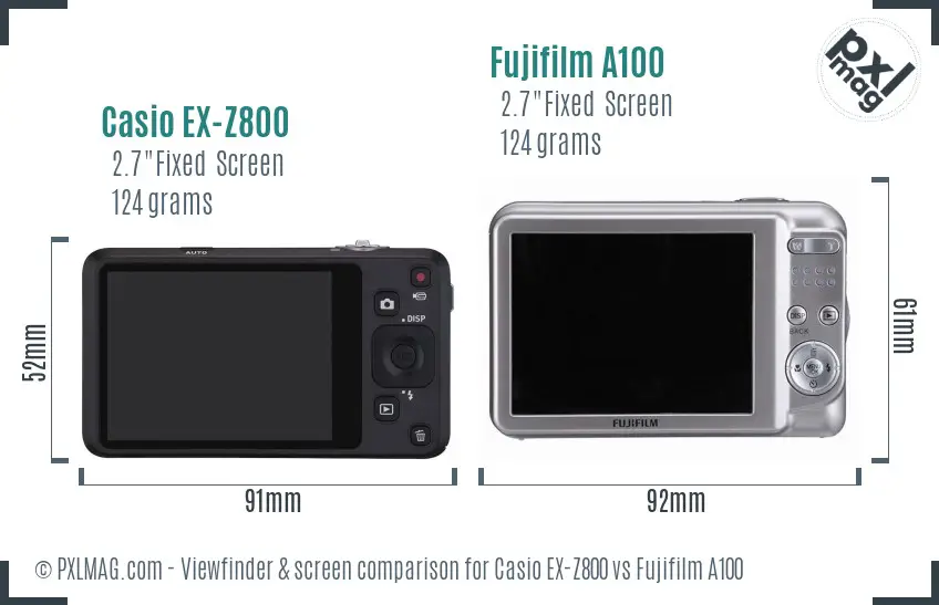 Casio EX-Z800 vs Fujifilm A100 Screen and Viewfinder comparison