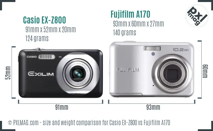 Casio EX-Z800 vs Fujifilm A170 size comparison Casio EX-Z800 vs Fujifilm A170 size comparison