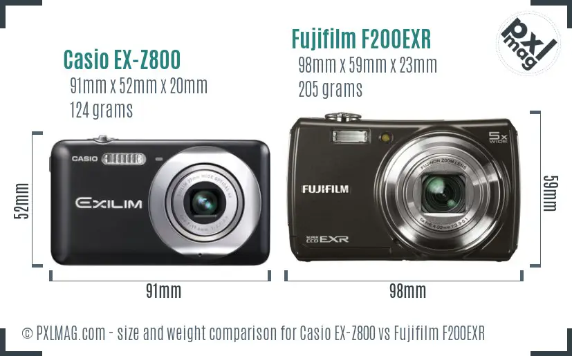 Casio EX-Z800 vs Fujifilm F200EXR size comparison