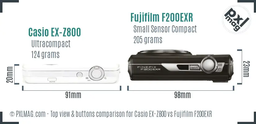 Casio EX-Z800 vs Fujifilm F200EXR top view buttons comparison