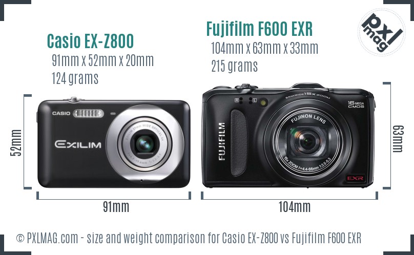 Casio EX-Z800 vs Fujifilm F600 EXR size comparison