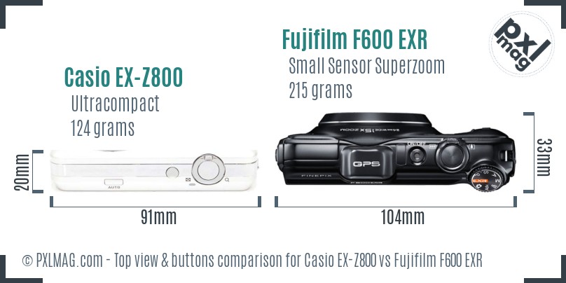Casio EX-Z800 vs Fujifilm F600 EXR top view buttons comparison