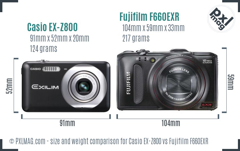 Casio EX-Z800 vs Fujifilm F660EXR size comparison Casio EX-Z800 vs Fujifilm F660EXR size comparison