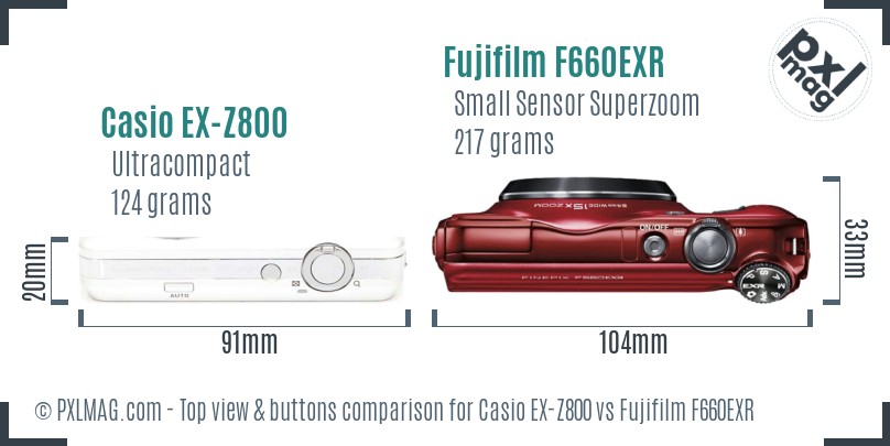Casio EX-Z800 vs Fujifilm F660EXR top view buttons comparison