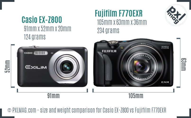 Casio EX-Z800 vs Fujifilm F770EXR size comparison Casio EX-Z800 vs Fujifilm F770EXR size comparison