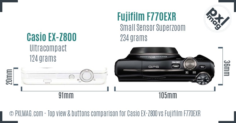 Casio EX-Z800 vs Fujifilm F770EXR top view buttons comparison