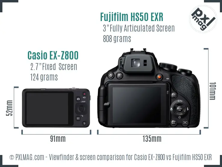 Casio EX-Z800 vs Fujifilm HS50 EXR Screen and Viewfinder comparison