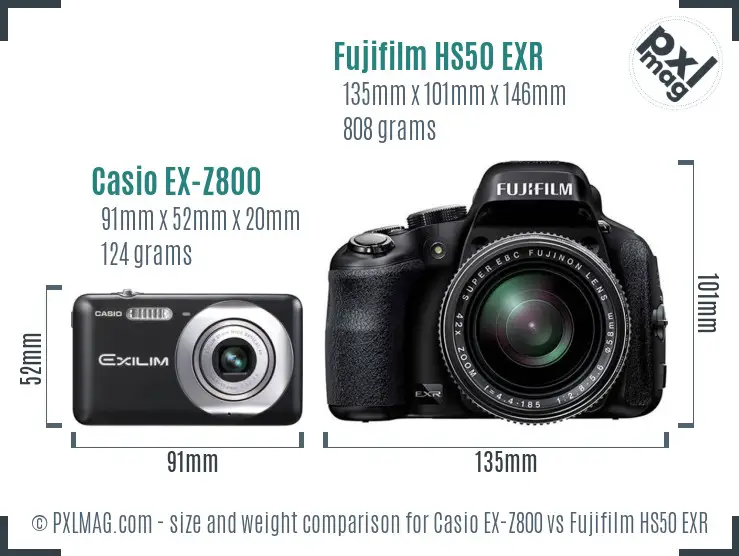 Casio EX-Z800 vs Fujifilm HS50 EXR size comparison