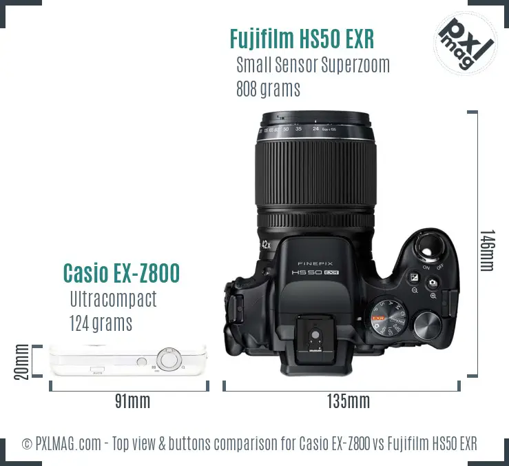 Casio EX-Z800 vs Fujifilm HS50 EXR top view buttons comparison