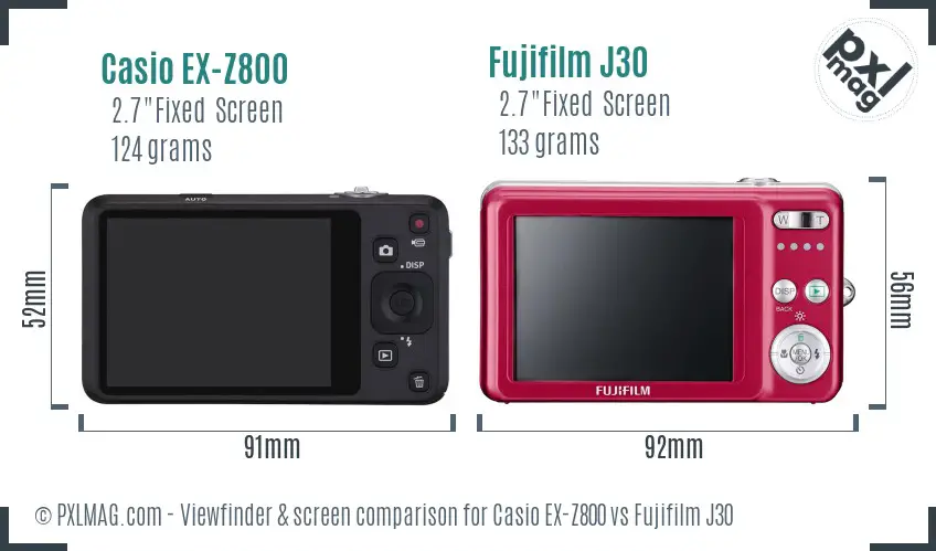 Casio EX-Z800 vs Fujifilm J30 Screen and Viewfinder comparison