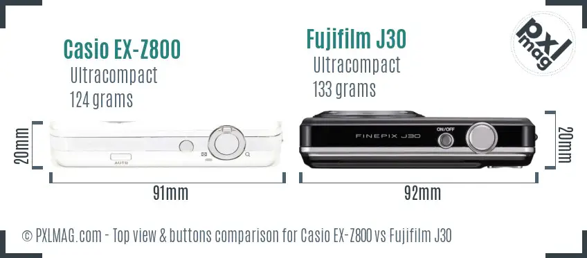 Casio EX-Z800 vs Fujifilm J30 top view buttons comparison