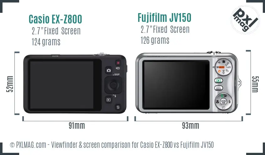 Casio EX-Z800 vs Fujifilm JV150 Screen and Viewfinder comparison