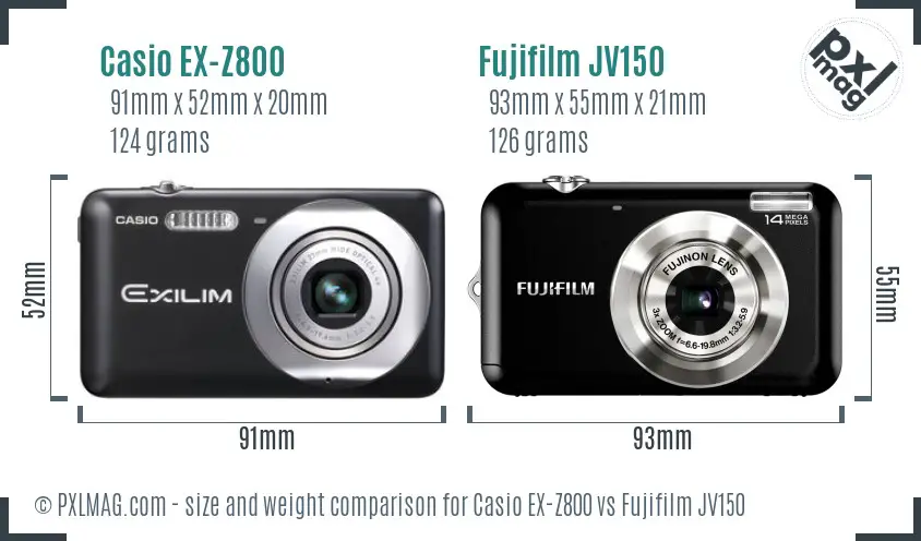 Casio EX-Z800 vs Fujifilm JV150 size comparison